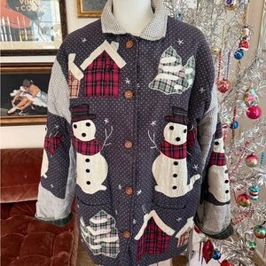 Vintage Patch Magic Quilted Snowman Winter Christmas Reversible Jacket